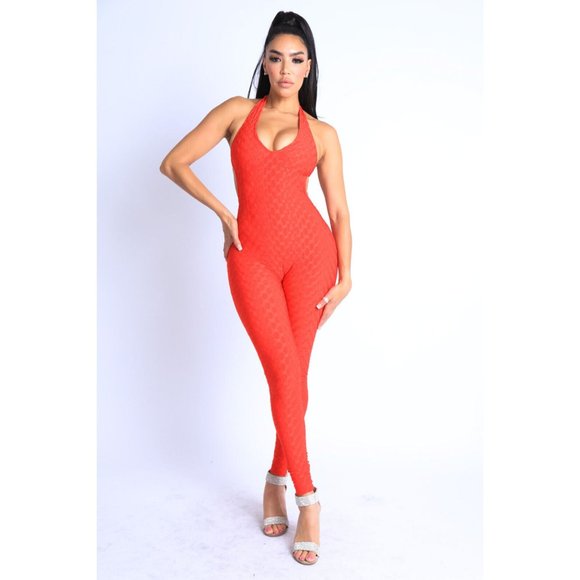 Women's Sexy Cute Halter Neck Casual Sleeveless One Piece Solid Skinny Jumpsuit - Picture 11 of 12